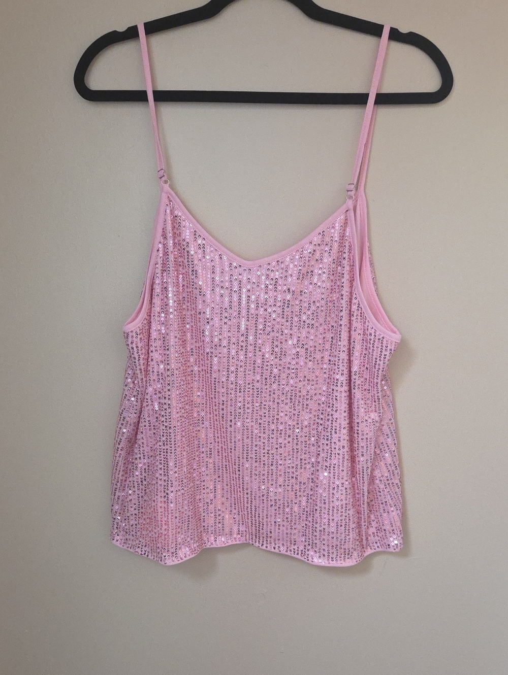 Pink Sequin Spaghetti Strap Women's Top